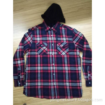 Mens cotton yd flannel  shirt with hood